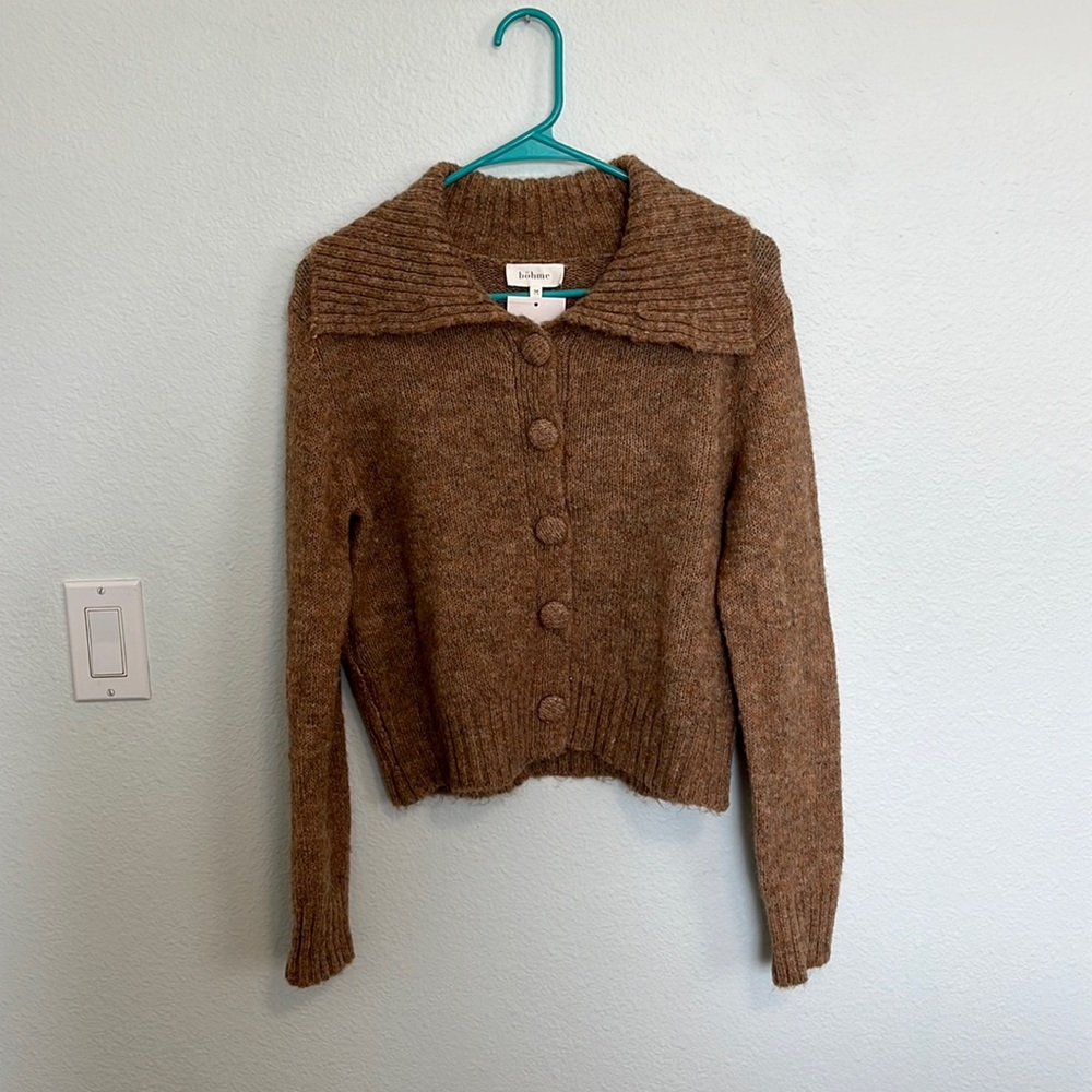 brown cropped  button-down sweater